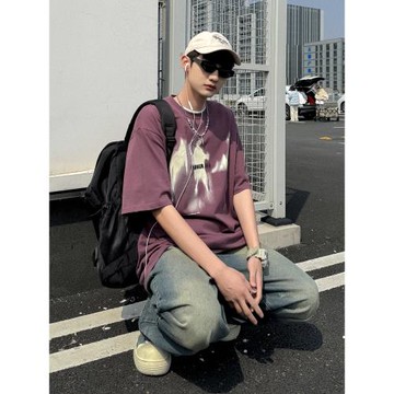 FOFWMODE夏季潮牌涂鴉印花純棉短袖T恤男女寬松情侶半袖體恤潮TEE