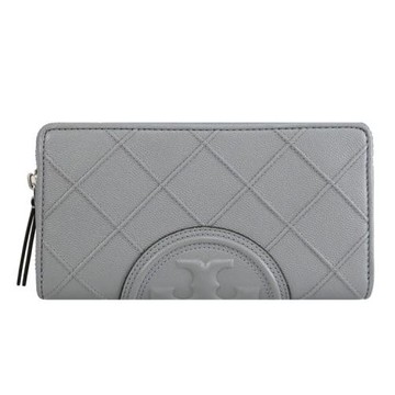 TORY BURCH 158605 浮雕LOGO菱格紋皮革ㄇ字拉鍊長夾.灰