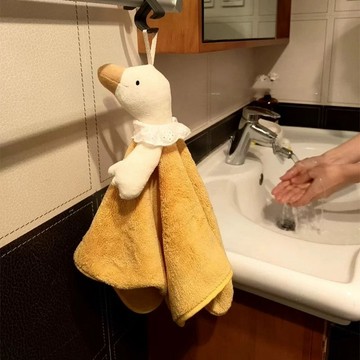 超萌大鵝珊瑚絨擦手巾呆萌廚房掛式吸水毛巾擦手毛巾家用居家浴室衛生間廚房
