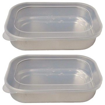 SHIMOMURA 下村 不鏽鋼可堆疊保存盒 淺型  15.3 x 10.6 x 3.6cm 470ml 110g  2個