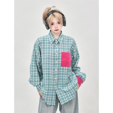 港風復古chic寬松設計感小眾格子襯衫女長袖2025新款襯衣外套上衣