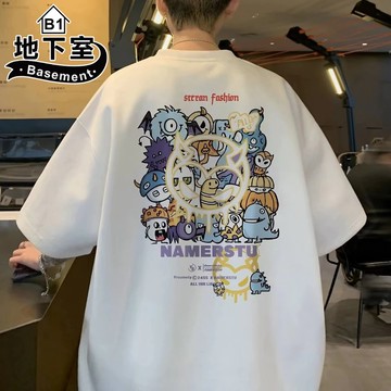 地下室B1-短袖上衣 日系卡通大集合印花塗鴉短袖T恤 五分袖 圓領 男生衣服 大尺碼5XL【NL625215】