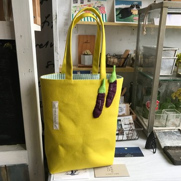 茄子手提袋/芥末黃底