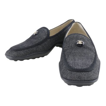 【日本直送】香奈兒 CHANEL COCO 鈕釦 樂福鞋 牛仔布 黑色 女仕【二手品】