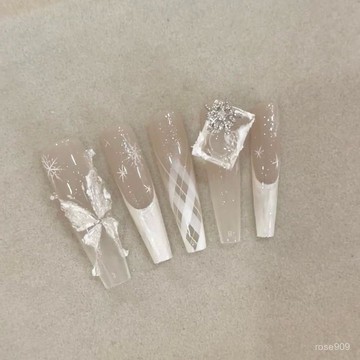 🤩加一超劃祘✨純手工穿戴甲初雪冰露晨蝶顯白蝴蝶氣質高級感貓眼可拆卸美甲貼片純手工穿戴甲 4MJS