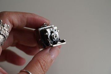 925 纯銀古董折疊相機吊咀(P100) - 不包括銀鏈 - 手作