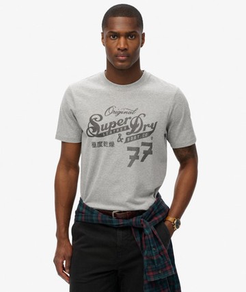 Superdry Men's Leather & Boot Co Script T-shirt Grey Size: M