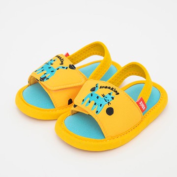 韓國 OZKIZ - 消音防滑室內鞋-鬆緊帶款(點點貓魔鬼氈)-黃