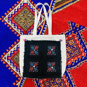 Amazigh手工羊毛織毯帆布托特包 黑