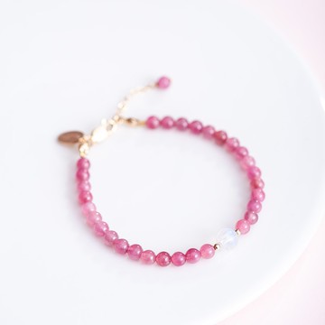 粉紅碧璽月光石手鍊|月光石14k包金手鏈 天然石水晶 客製化禮物