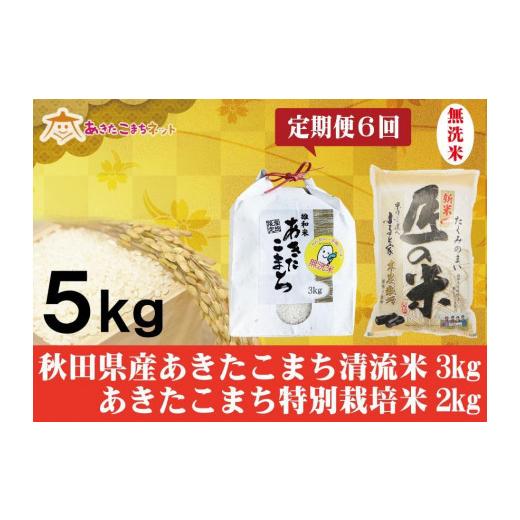 ふるさと納税 秋田県 秋田市 秋田県産あきたこまち無洗米3kg・大潟村ふると米無洗米2kgセット半年間（6か月）