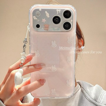 粉色波點米菲兔適用蘋果18/17/16PROMAX手機殼iPhone15Plus軟殼14小清新13全包精孔12防摔保護殼