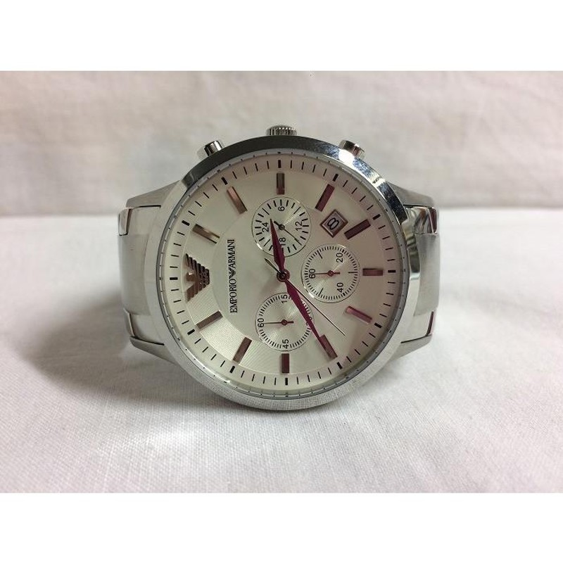 中古】EMPORIO ARMANI エンポリオ アルマーニ メンズ腕時計 スポルティボ クロノグラフ クオーツ SS アイボリー  AR-2458[jggW] | LINEショッピング