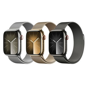 【10個工作天出貨】 【Apple官方直送】Apple Watch Series 9 (S9) GPS+行動網路 (45mm) 不鏽鋼錶框+米蘭式錶環