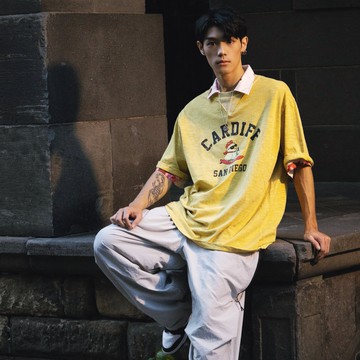 【JPG】CARDIFF 潮流短T 美式復古 街頭潮流 落肩款T恤 韓國潮牌選物