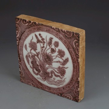 明釉里紅一束蓮地磚景德鎮仿古瓷器古董古玩舊貨收藏品明清擺件