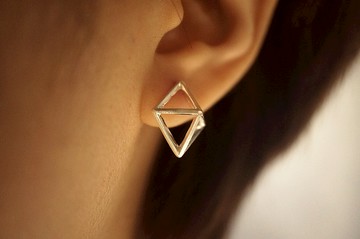 925 純銀立體菱形耳環 (E47)-手作