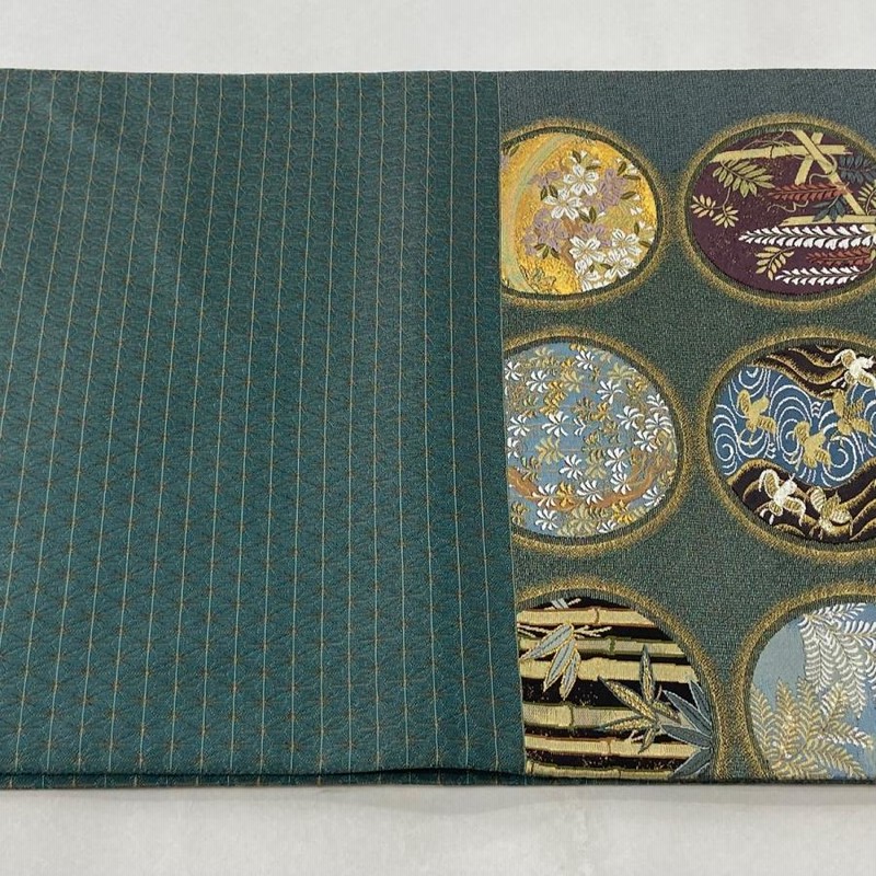 O0515 白っぽく 美品 逸品 粋 引き箔 風神 雷神 正絹 袋帯 