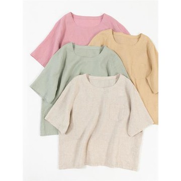 (免運)好品質輕薄純亞麻寬版上衣 寬松短袖T恤 休閑百搭女夏季罩衫24505