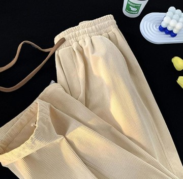 燈芯絨加絨加厚闊腿褲男女寬松顯瘦休閒褲子抽繩束腳秋冬新款