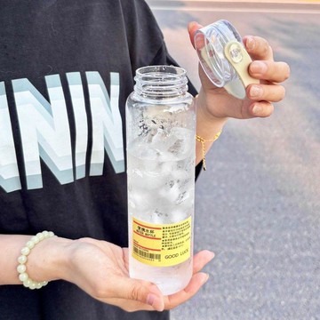 簡約日系隨手透明ins高顏值學生大容量便攜 塑料水杯杯子戶外運動 高清透明 長時間戶外活動實用喝水器具 高顏值水壺