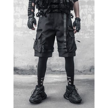 重工設計機能工裝短褲男夏季多口袋傘兵褲寬松運動五分褲潮牌中褲