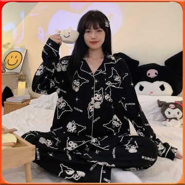 🥇台灣出貨🥇 庫洛米睡衣女春鞦鼕季長袖長褲棉質開衫可愛玉桂狗超萌傢居服套裝 ✨️滿額免運✨️147-12-B