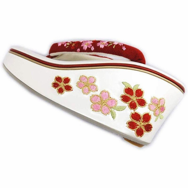 厚底草履☆ブロンズ 花飾り鼻緒