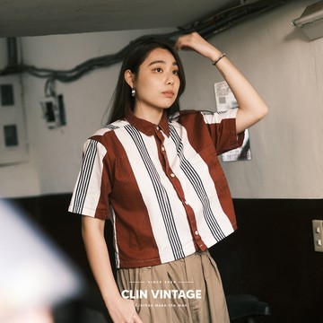 西林 CLIN｜古著｜短版襯衫_ 短袖 春夏 復古 女 古著 圖騰