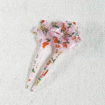 拈櫻,重櫻,扇形髮簪,髮插-粉