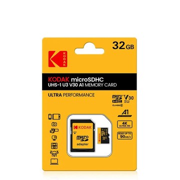 【Kodak 柯達】Micro(UHS-I U3/V30/A1)記憶卡-32GB(黑色)含轉接卡