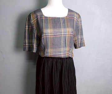 FOAK古著 70s藍紫格紋排釦上衣