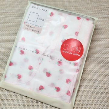 【純棉日本製🔴】紗布巾6入組-23x23公分 口水巾🍭草莓 純棉 方巾 萬用巾 新生兒適用親膚