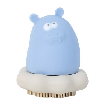 PiYOPiYO 黃色小鴨 鉑金矽膠可拆式洗澡刷毛玩具 安全無毒材質 趣味噴水設計  河馬 藍色 + 灰色  1個