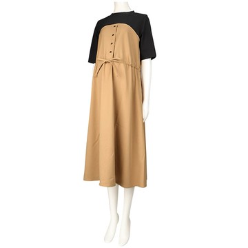 akachan honpo - 短袖馬甲風洋裝-淺卡其色