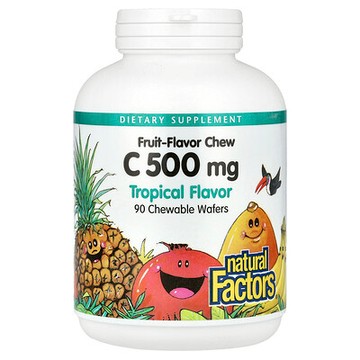 Natural Factors, 水果維生素 C 咀嚼片，熱帶水果味，500 毫克，90 片咀嚼片