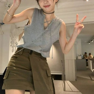 7845 人重複選購🧡韓系純欲風抹胸免穿胸墊辣妹背心吊帶時尚休閒復古設計感抽繩上衣N8X1