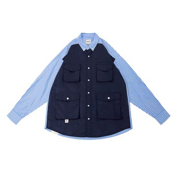A[S]USL PATCHWORK FOUR POCKETS SHIRT / ASUSL 寬鬆 防潑水 拼接 條紋襯衫