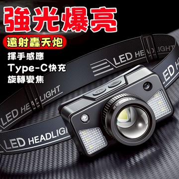 【⚡台灣出貨】戶外遠射頭燈 釣魚強光頭燈 充電頭燈 超亮感應頭燈 強光頭燈 變焦頭燈 頭戴式探照燈 釣魚燈 LED強光燈
