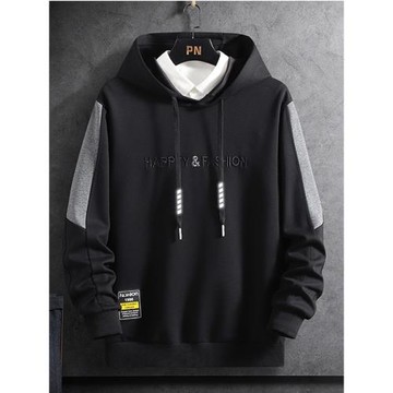 加肥加大刺繡字母衛衣寬松連帽青少年長袖t胖子加絨秋冬款男上衣