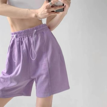 【🍒櫻桃大尺碼】大尺碼鬆緊腰純色運動短褲女夏顯瘦高腰薄款五分褲寬鬆闊腿中褲480