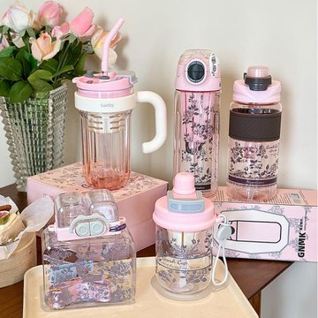 輕奢吸管杯子家庭套裝杯具家用茶杯2024歐式復古塑料水杯禮盒喬遷