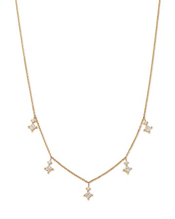 Bloomingdale's Fine Collection Diamond Princess & Round Droplet Station Necklace in 14K Yellow Gold, 0.85 ct. t. w.