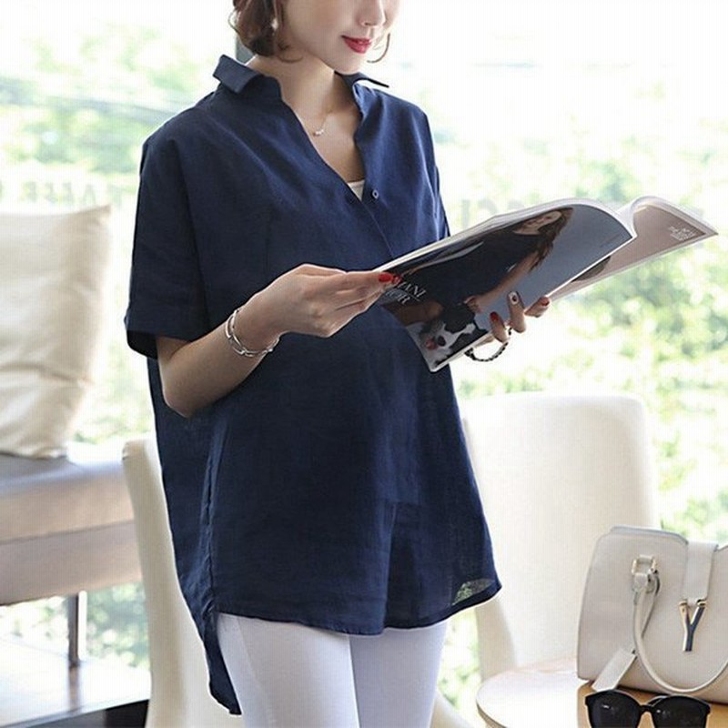 レディースブラウス40代きれいめ上品春夏シャツvネックブラウス半袖綿麻トップストップス韓国風大人大きいサイズオシャレ 通販 Lineポイント最大0 5 Get Lineショッピング