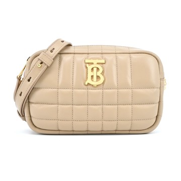 BURBERRY Lola TB LOGO格紋絎縫羔羊皮相機/斜背包（燕麥米色）_廠商直送