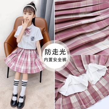 台灣出貨 正版女童jk制服夏季新款JK裙學院風百褶格裙小學生日系短裙表演服 女童短裙 女童半身裙 女童裙子