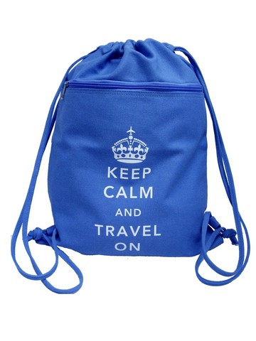 英倫風格帆布束口背包 (藍)