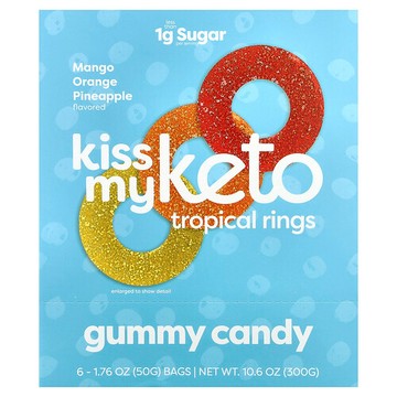 Kiss My Keto, Tropical Rings 軟糖，芒果橙子菠蘿，6 袋，每袋 1.76 盎司（50 克）
