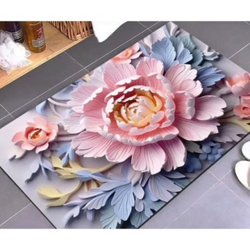 費歐家紫藍色 3D效果花卉地墊, 1個