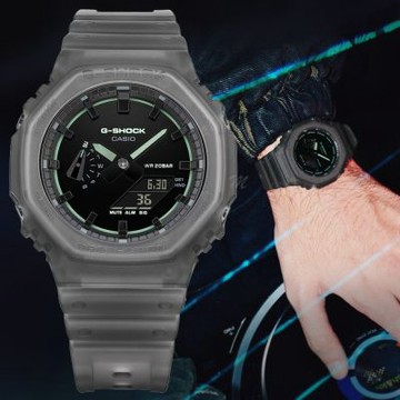 CASIO 卡西歐 G-SHOCK 煙霧光影 霓虹點綴 霧面半透明 八角形雙顯錶 送禮 禮物 推薦 GA-2100K-1A